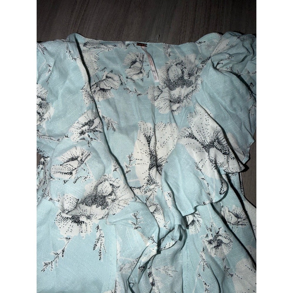 Free People French Quarter Wrap Dress Light Blue Floral Ruffle Mini Small CR5 - Picture 10 of 10